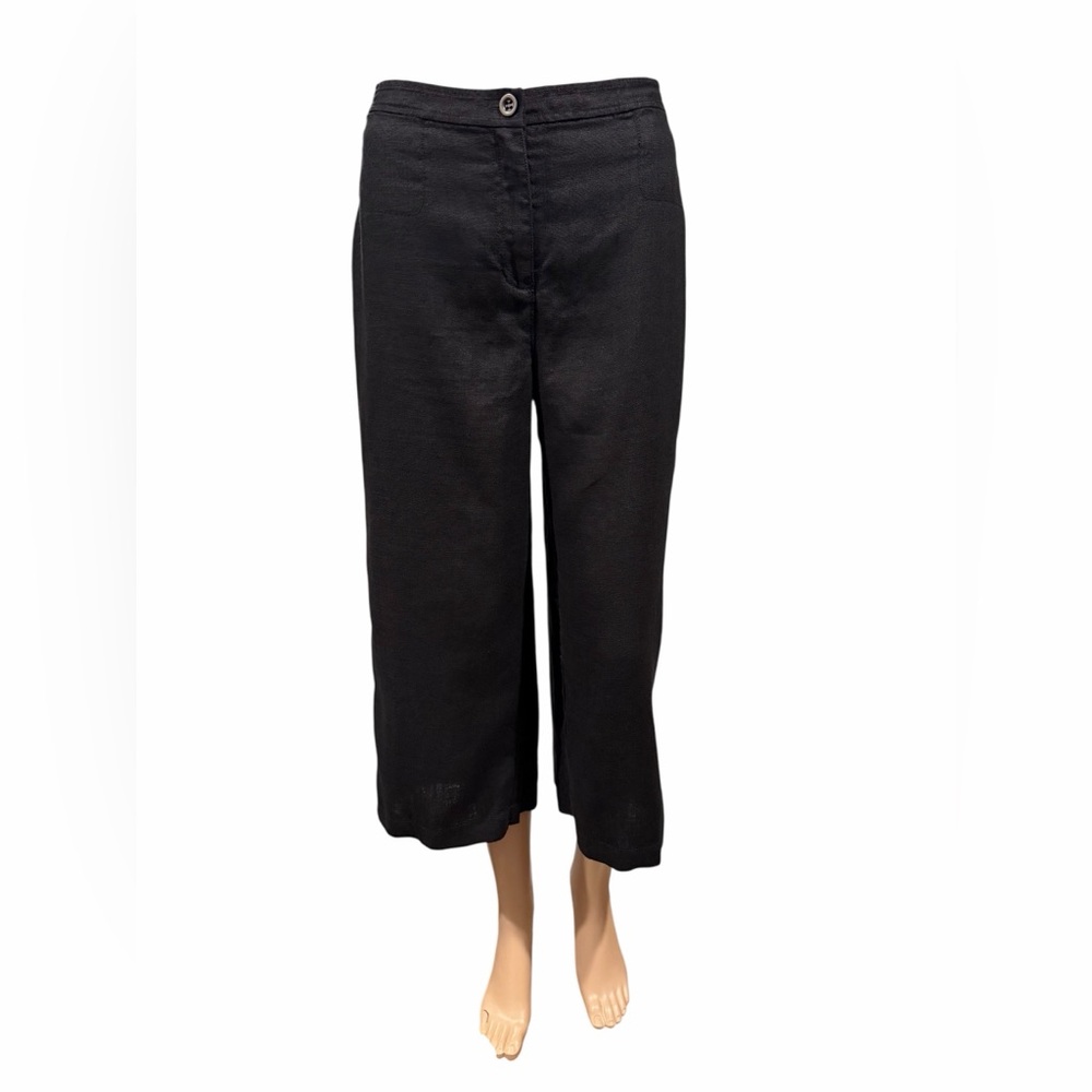 Eileen Fisher Pants Womens 12 Petite Organic Linen Wide Leg Cropped High Rise